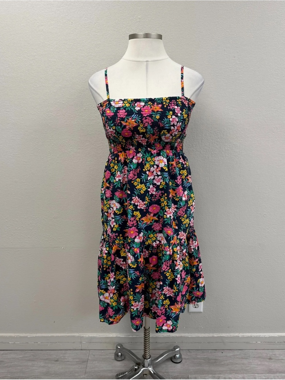 J. Crew Multicolor Floral Smocked Midi Tiered Dress - Size Large Petite